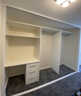 White interior that includes a dressing table that will be hidden by the doors, fitted in Elm Tree Farm